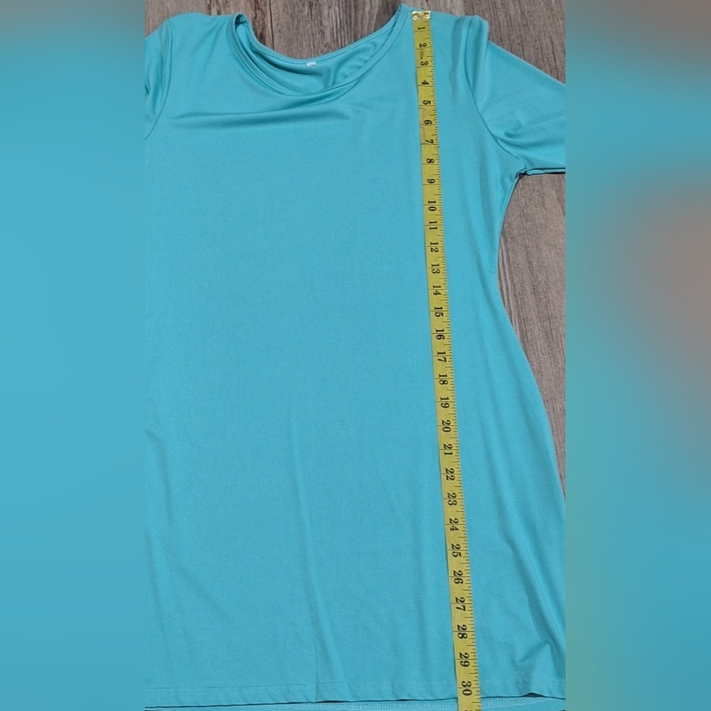 #917 Body con turquoise super soft mini 3/4 sleeve  sz med - Picture 7 of 7